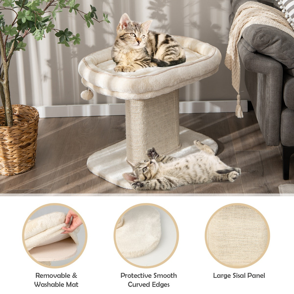 NNECW Modern Cat Tree Tower for Kittens with Large Plush Perch for Indoor Beige