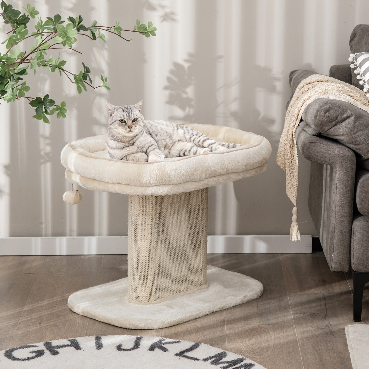 NNECW Modern Cat Tree Tower for Kittens with Large Plush Perch for Indoor Beige